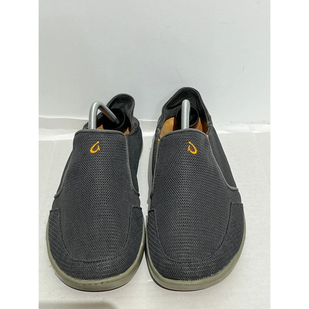 Olukai Nohea Mesh Mens Charcoal‎ Gray Orange Slip On Shoes Drop-In Heel Loafers
